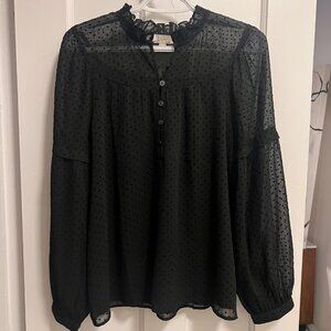 Women's Loft Black Sheer swiss dot blouse size small
